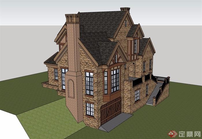 英式风格详细的多层住宅别墅设计模型