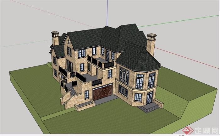 欧式风格独特详细的完整别墅设计su模型