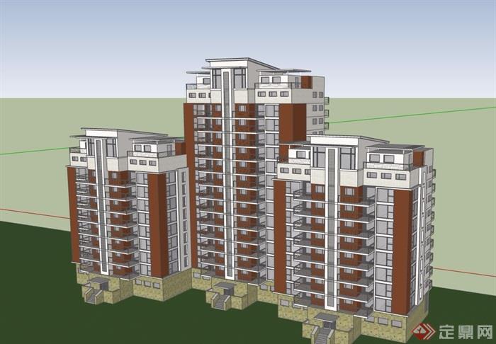 现代风格居住楼多层详细建筑设计su模型