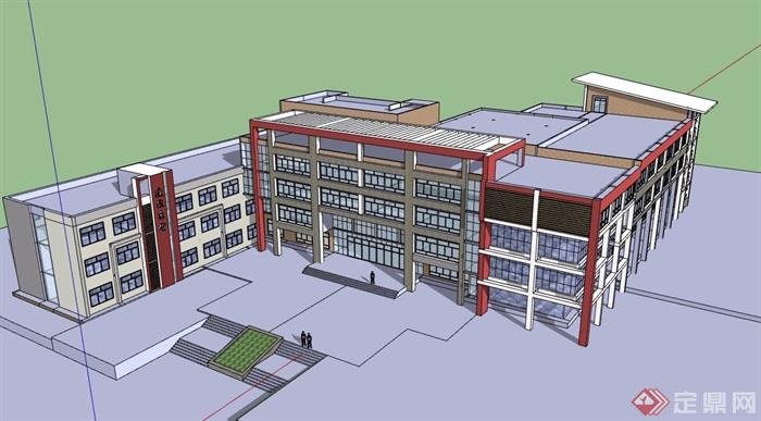 现代风格详细的教育建筑楼设计su模型