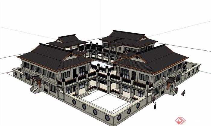 古典中式风格详细的文化展览馆建筑设计su模型