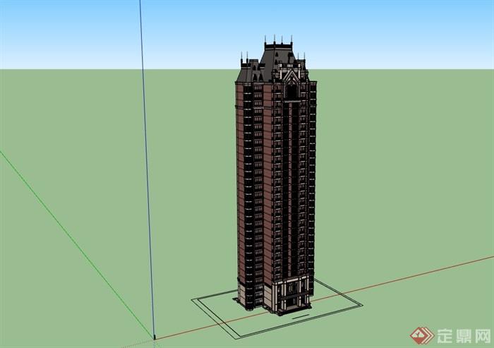 欧式风格详细塔式户型住宅建筑楼设计su模型