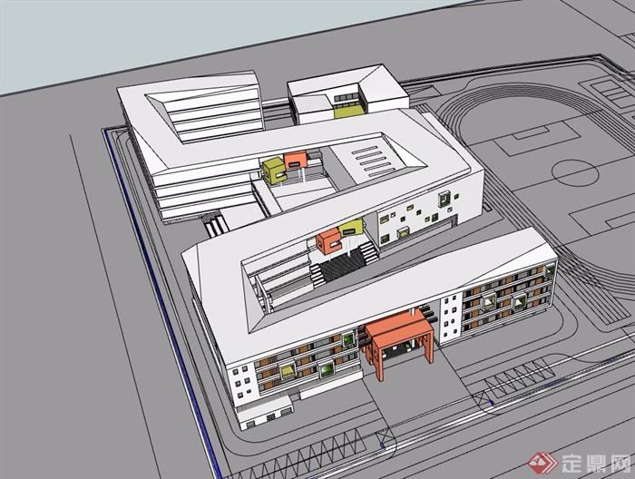 某现代风格小学多层教育建筑楼su模型