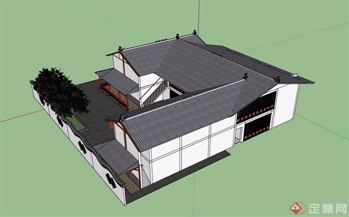 古典中式风格详细的两层客栈建筑su模型