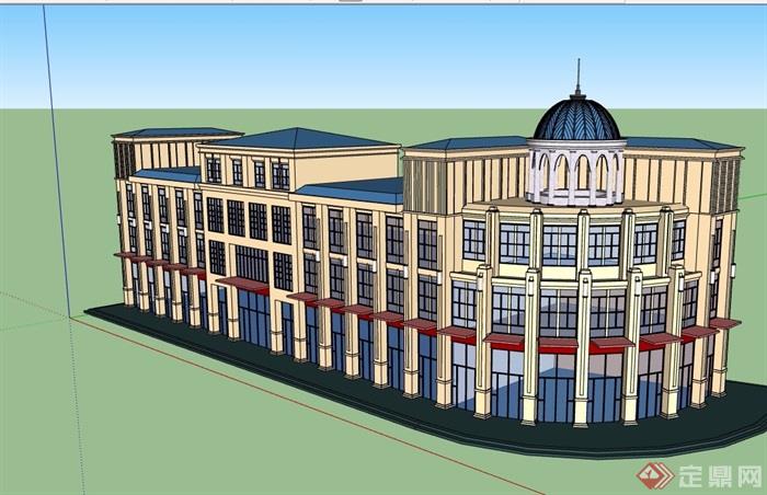 欧式风格详细的三层商业楼设计su模型
