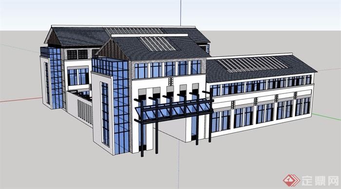 中式风格详细的多层办公楼建筑设计su模型