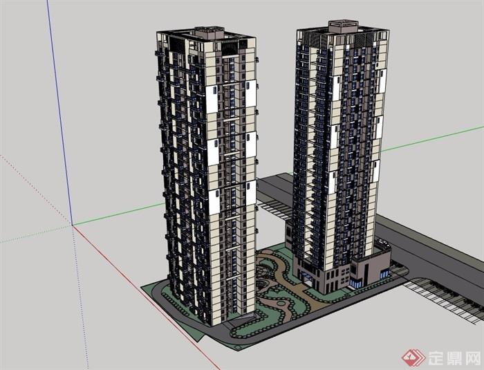 居住高层详细的完整小区楼设计su模型