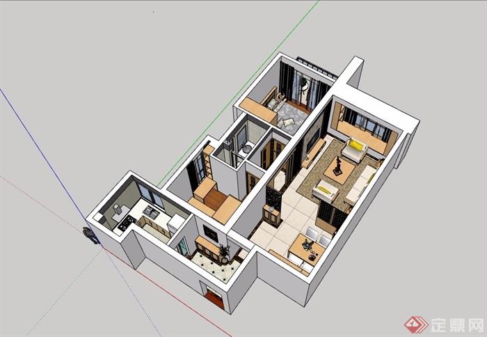 现代风格详细的完整住宅室内装饰su模型