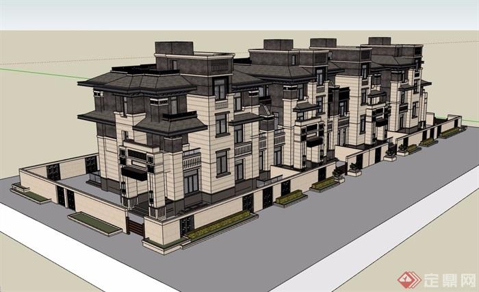 新古典风格联排住宅小区别墅设计su模型