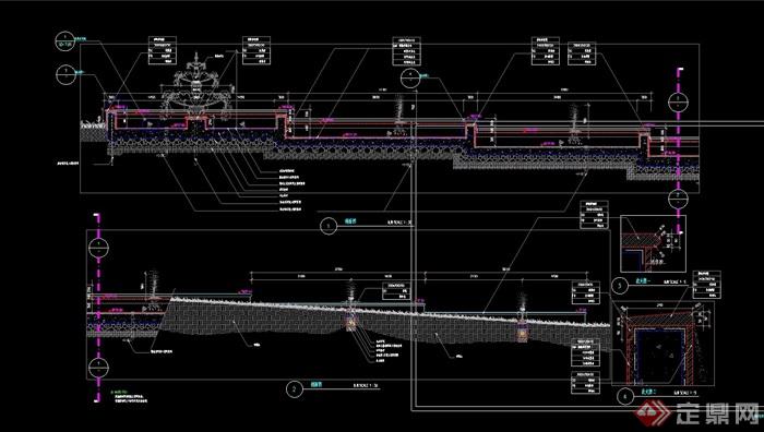 详细的跌水水景设计cad施工图
