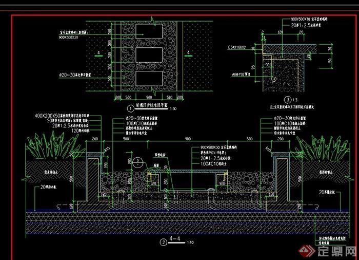 详细的玻璃汀步素材设计cad施工图