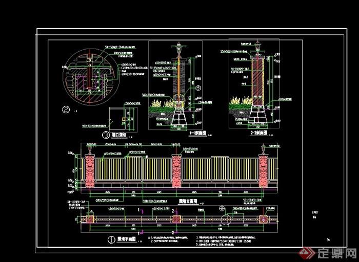详细的园林景观详细的完整围墙cad施工图