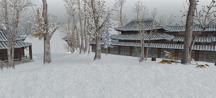 冬天雪地古建筑景观设计su模型[原创]