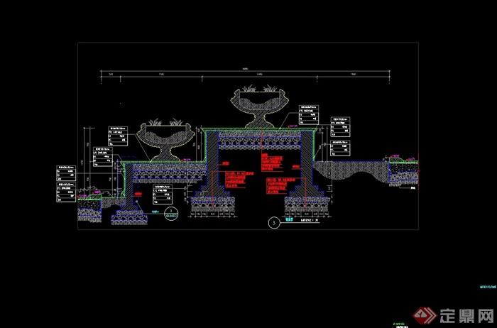 欧式园林景观详细的完整水池设计cad施工图