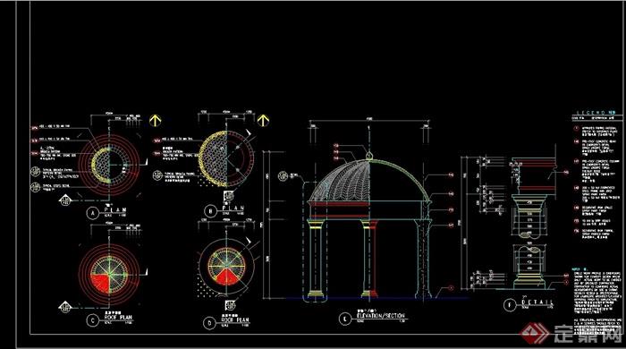 欧式风格圆形亭子素材cad施工图