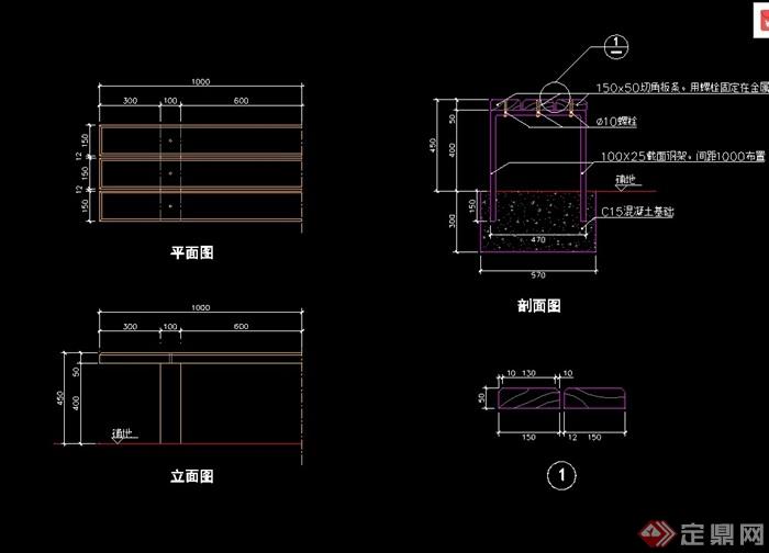 园林景观简单园凳设计cad施工图