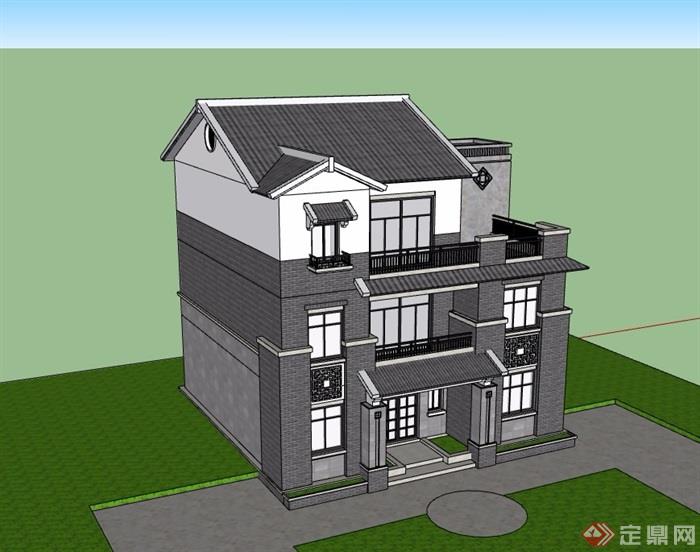 某中式三层住宅别墅详细完整的建筑楼su模型