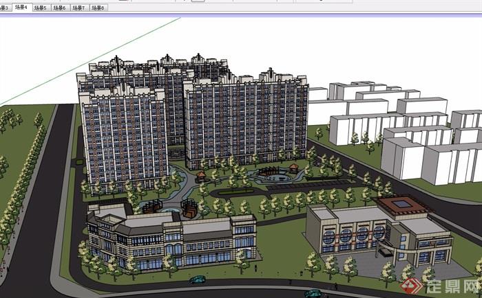 某现代详细的住宅多层建筑设计su模型