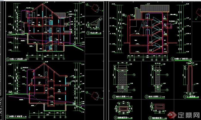 详细的多层完整别墅建筑设计cad施工图天正打开