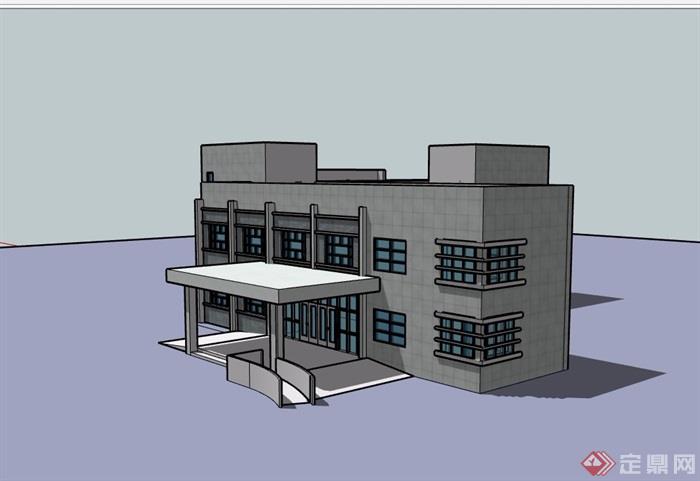 两层现代办公建筑详细设计su模型