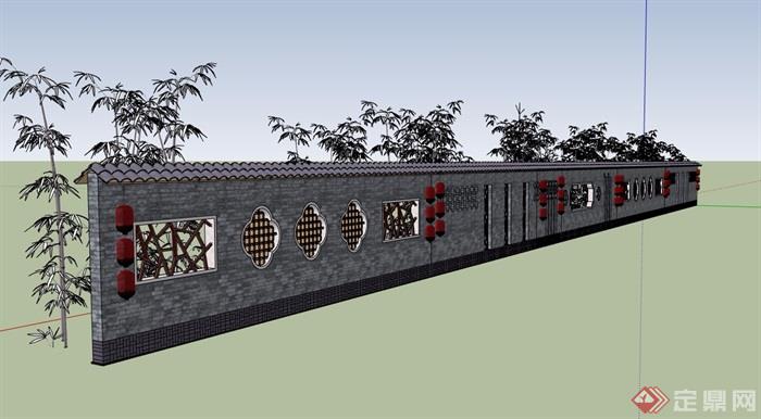 徽派中式风格围墙设计模型