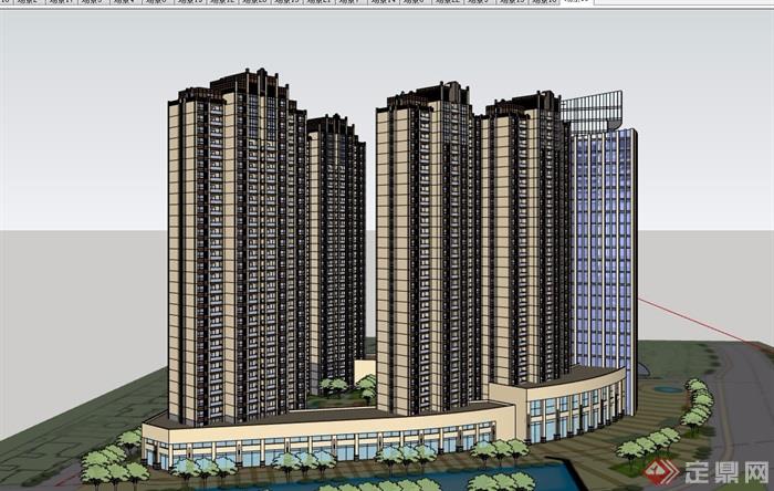 住宅小区高层完整建筑设计su模型