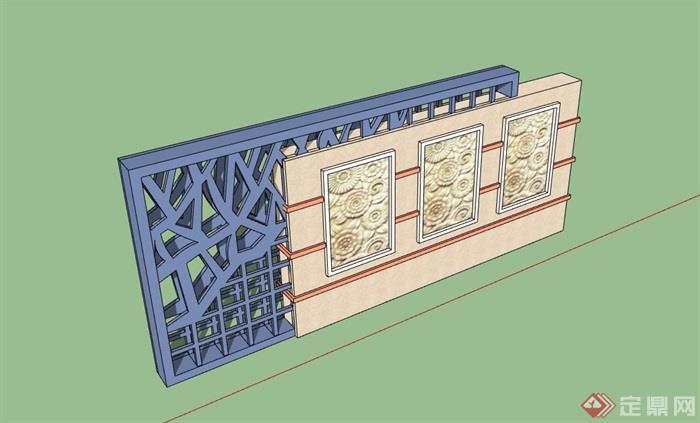 园林景观独特详细的完整景墙设计su模型