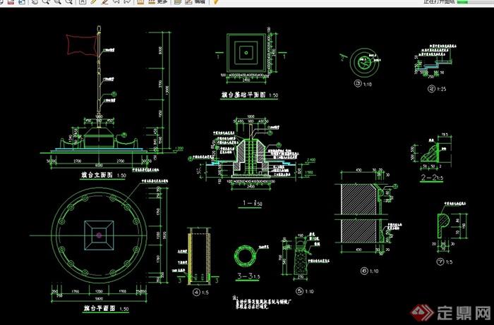 园林景观节点旗台小品设计cad施工图
