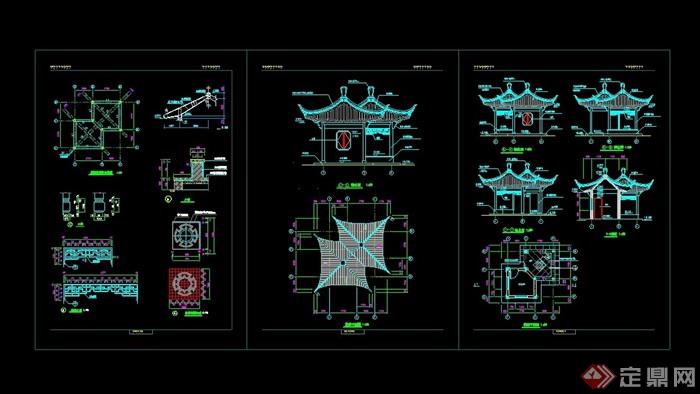 园林景观节点双亭亭子设计cad施工图,图纸包含了详细的材料及尺寸标注