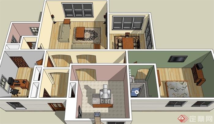 现代住宅室内空间家装设计su模型