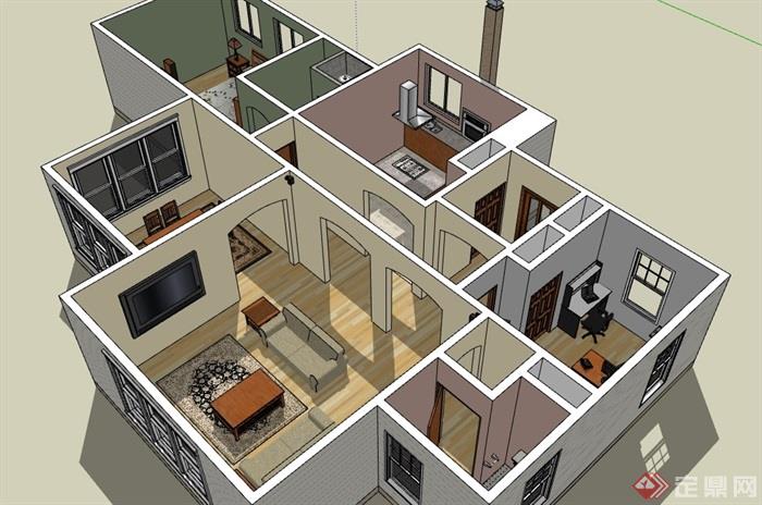 现代住宅室内空间家装设计su模型