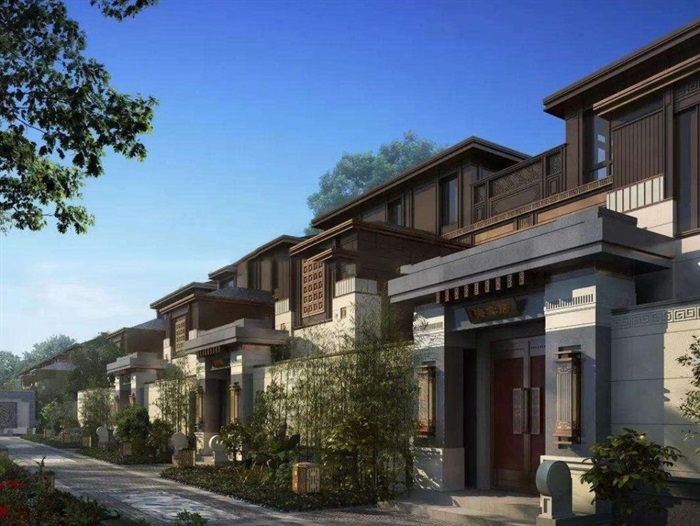 杭州泰禾富阳大城小院中式联排别墅建筑方案模型