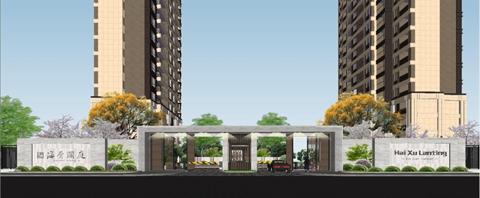 苏州海胥澜庭新亚洲风格3个入口大门 高层建筑与景观方案su模型[原创]