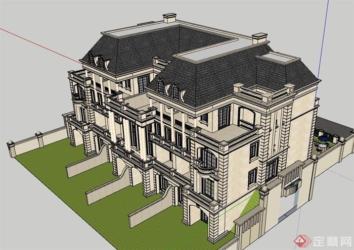 法式联排别墅住宅建筑设计su模型