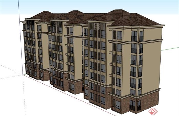多层完整的小区住宅详细建筑su模型