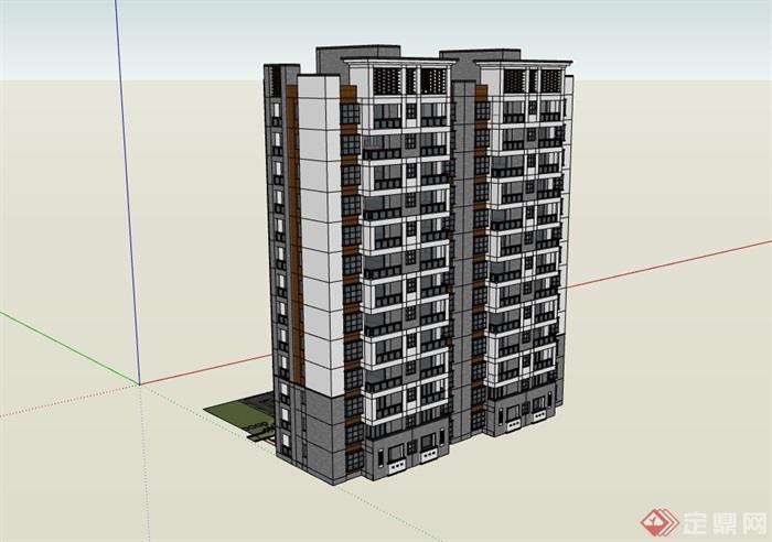 中式小区高层住宅楼建筑设计su模型