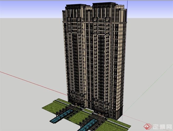 住宅楼高层详细建筑设计su模型