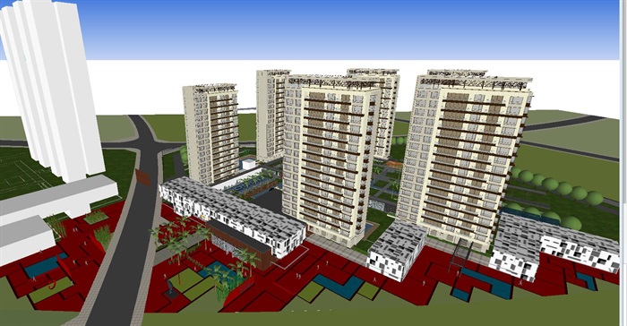 新亚洲风格珠海保利岭域小区建筑方案su模型(1)