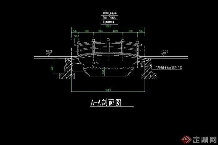 详细的单跨木拱桥设计cad施工图