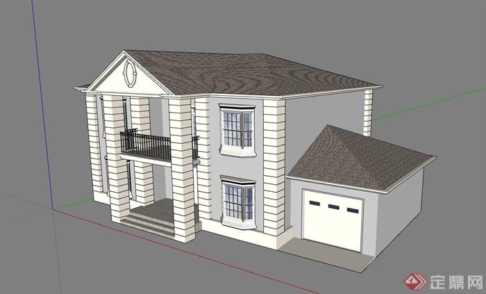 两层欧式住宅别墅详细建筑设计su模型
