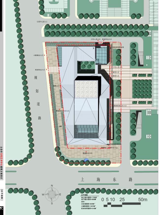 太仓图博中心与文化艺术中心建筑设计方案(附cad建筑平面图与总平面图