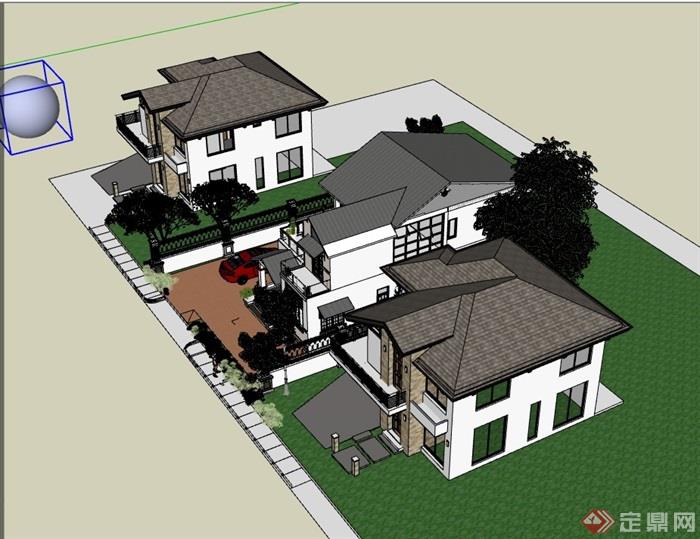 三种不同的详细别墅多层su模型