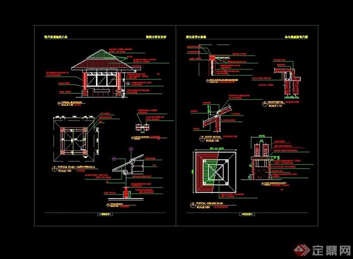 详细的欧式园林景观节点亭子cad施工图