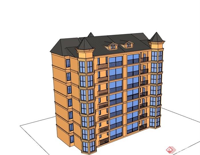 欧式小区住宅楼建筑su模型