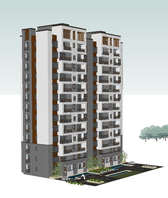 新中式小高层住宅单体建筑设计方案su模型[原创]