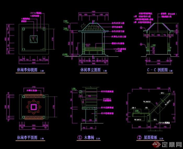 完整的独特详细的亭子cad施工图