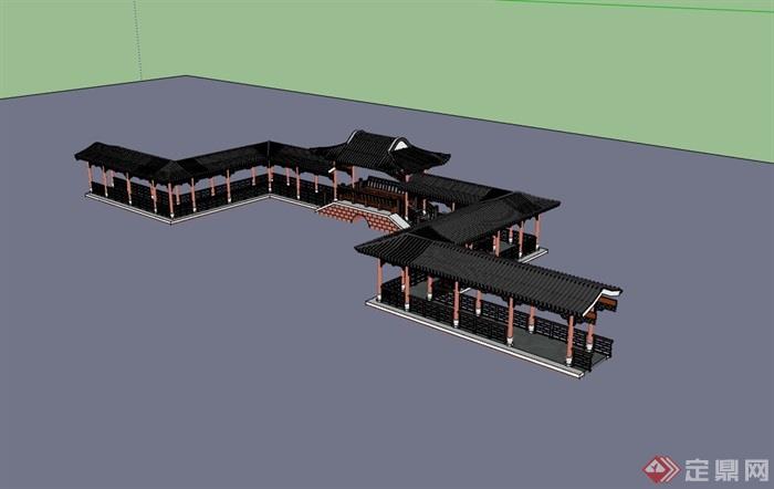 古典中式风格园林景观廊架su模型