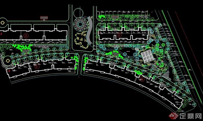 完整的详细的住宅小区景观绿化cad平面图