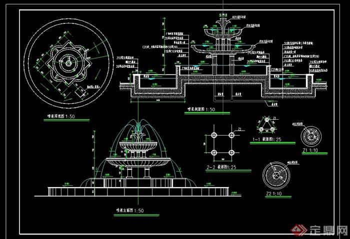 完整的现代风格景观喷泉cad施工图