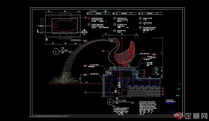 详细的完整雕塑喷泉标志小品素材cad施工图